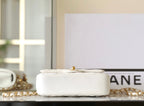 CHANEL 25S FLAP BAG 17 CM IN WHITE LAMBSKIN PEARL STRAP WITH GOLD HARDWARE