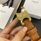 TRIOMPHE BELT 25MM IN BROWN CALFSKIN GOLD BUCKLE GOLD LOGO