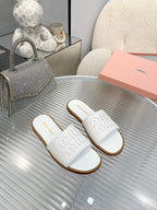 Slippers White Leather With Sedge Straps