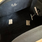 LARGE 36 BALE BAG IN DARK BLUE GRAINED CALFSKIN