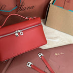 EXTRA POCKET L19 IN CHERRY RED CALFSKIN WITH SILVER HARDWARE
