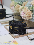 CARO 16 MINI VANITY CASE IN BLACK MACROCANNAGE TWEED