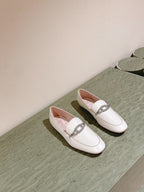 STRASS CHAIN LOAFERS IN WHITE CALFSKIN WITH CRYSTAL CHAIN DETAIL