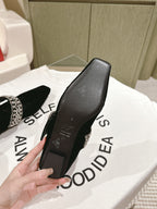 MARY JANES IN BLACK VELVET WITH CRYSTAL EMBELLISHED STRAP