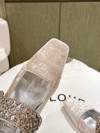 MARY JANES IN BEIGE VELVET WITH CRYSTAL EMBELLISHED STRAP