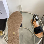 LYMPIA SANDAL IN BLACK TRIOMPHE MACCRAMÉ COTTON AND CALFSKIN