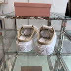 Mule Shoes Khaki And White Canvas