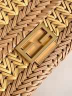 Fend Baguette 27 Bag Brown Beige Sand interlaced leather Ghw
