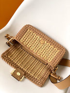 Fend Baguette 27 Bag Brown Beige Sand interlaced leather Ghw