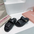 Slippers Black Sheepskin With Stylized Straps
