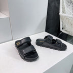 Slippers Black Sheepskin With Stylized Straps