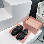 Slippers Black Sheepskin With Stylized Straps