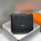 STEVE LIGHT JUNIOR MESSENGER BAG 27 IN BLACK TOGO CALFSKIN