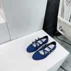 FLAT MARY JANE IN NAVY BLUE FABRIC