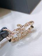 CC BELT 20MM IN BLACK EMBROIDERED CALFSKIN GOLD HARDWARE ATTACH PEARLS