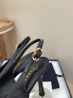 CC HIGH SLINGBACKS BLACK SATIN AND LAMBSKIN