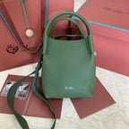 SMALL 21 BALE BAG IN BASIL GREEN GRAINED CALFSKIN WITH SILVER HARDWARE