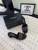 CC RHINESTONE LETTER HIGH HEELS BLACK AND WHITE LAMBSKIN