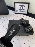 CC RHINESTONE LETTER HIGH HEELS BLACK AND WHITE LAMBSKIN