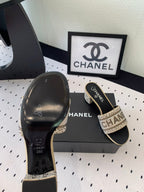 RHINESTONE LETTER HIGH HEELS CARAMEL BROWN AND BLACK LAMBSKIN