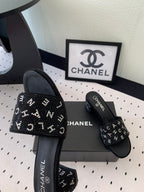RHINESTONE LETTER HIGH HEELS BLACK LAMBSKIN