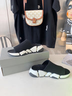 SPEED 2.0 SLIDE SANDAL IN BLACK RECYCLED KNIT AND WHITE SOLE