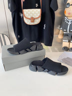 SPEED 2.0 SLIDE SANDAL IN BLACK RECYCLED KNIT AND BLACK SOLE