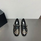 ALAIA MARY JANE SHOES IN BLACK LAMBSKIN GOLD MIX SILVER HARDWARE