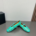 ALAIA MARY JANE SHOES IN GREEN MINT LAMBSKIN GOLD MIX SILVER HARDWARE
