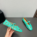 ALAIA MARY JANE SHOES IN GREEN MINT LAMBSKIN GOLD MIX SILVER HARDWARE