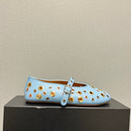 ALAIA MARY JANE SHOES IN LIGHT BLUE LAMBSKIN GOLD MIX SILVER HARDWARE