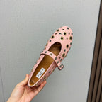 ALAIA MARY JANE SHOES IN LIGHT PINK LAMBSKIN GOLD MIX SILVER HARDWARE