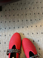 ALAIA MARY JANE SHOES IN CHERRY RED ZP CUSTOM STRAW AND DENIM