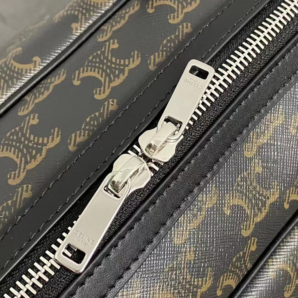 Celine Duffle Bag Bag Triomphe Black Beige Canvas & Calfskin
