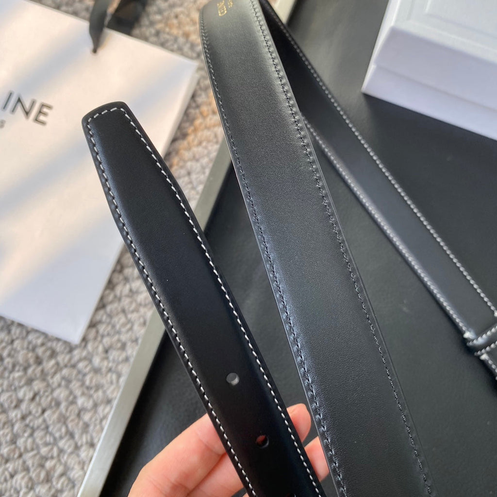 BELT 25MM IN BLACK REVERSIBLE ITALIAN CALFSKIN WITH  GOLD BUCKLE WHITE STITCHING