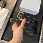 BELT 25MM IN BLACK REVERSIBLE ITALIAN CALFSKIN WITH  GOLD BUCKLE WHITE STITCHING