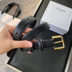 BELT 25MM IN BLACK REVERSIBLE ITALIAN CALFSKIN WITH  GOLD BUCKLE WHITE STITCHING