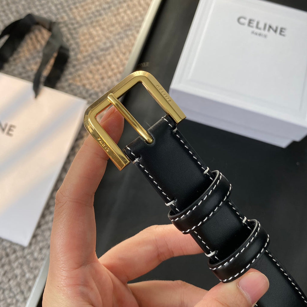 BELT 25MM IN BLACK REVERSIBLE ITALIAN CALFSKIN WITH  GOLD BUCKLE WHITE STITCHING