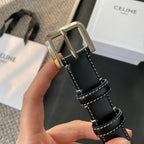 BELT 25MM IN BLACK REVERSIBLE ITALIAN CALFSKIN WITH  SILVER BUCKLE WHITE STITCHING