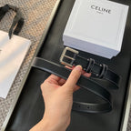 BELT 25MM IN BLACK REVERSIBLE ITALIAN CALFSKIN WITH  SILVER BUCKLE WHITE STITCHING