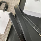 BELT 25MM IN BLACK REVERSIBLE ITALIAN CALFSKIN WITH  SILVER BUCKLE WHITE STITCHING