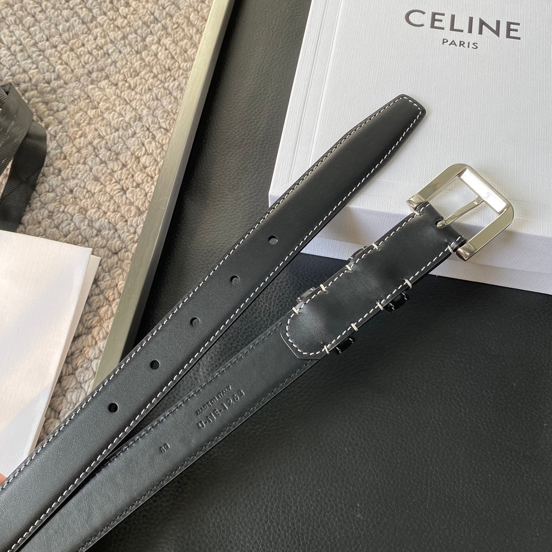 BELT 25MM IN BLACK REVERSIBLE ITALIAN CALFSKIN WITH  SILVER BUCKLE WHITE STITCHING