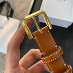 BELT 25MM IN BROWN REVERSIBLE ITALIAN CALFSKIN WITH  GOLD BRASS BUCKLE