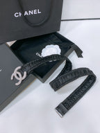 CC ELASTIC BELT 30MM IN BLACK CALFSKIN SILVER HARDWARE WITH RHINSTONES