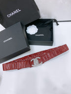 CC ELASTIC BELT 30MM IN WINE RED CALFSKIN SILVER HARDWARE WITH RHINSTONES