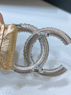 CC ELASTIC BELT 30MM IN GOLD CALFSKIN SILVER HARDWARE WITH RHINSTONES