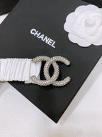 CC ELASTIC BELT 30MM IN WHITE CALFSKIN SILVER HARDWARE WITH RHINSTONES