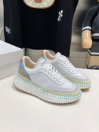 CHLOÉ NAMA SNEAKER 5 CM IN WHITE MIX GREEN CALFSKIN