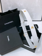 CC 30MM BELT IN WHITE SMOOTH CALFSKIN WHITE MIX BLACK METAL LOGO GOLD HARDWARE