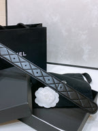 CC 30MM BELT IN BLACK EMBROIDERED CALFSKIN WHITE MIX BLACK METAL HARDWARE